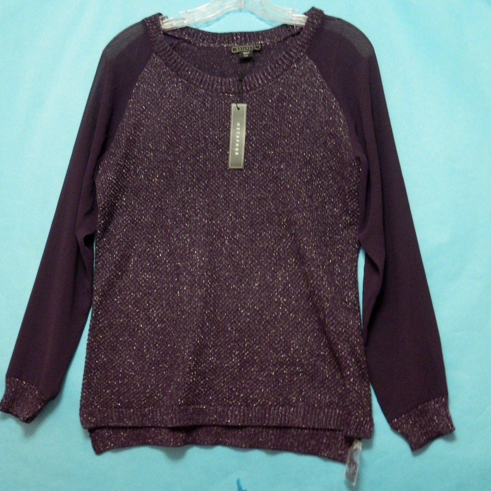 Metaphor Knit Sweater Purple/ Silver Sheer Sleeves